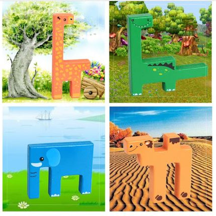 Extrokids 3D Wooden Jigsaw Animal Puzzles Cube Toy For Chindren - EKT1935