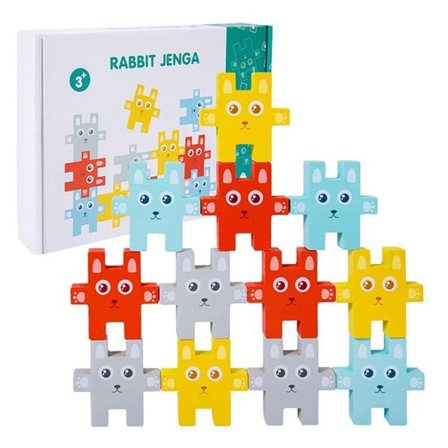 Extrokids Children Wooden Animal Balance Blocks Board Games Toy Rabbit Educational Stacking Wood Toy - EKT1976