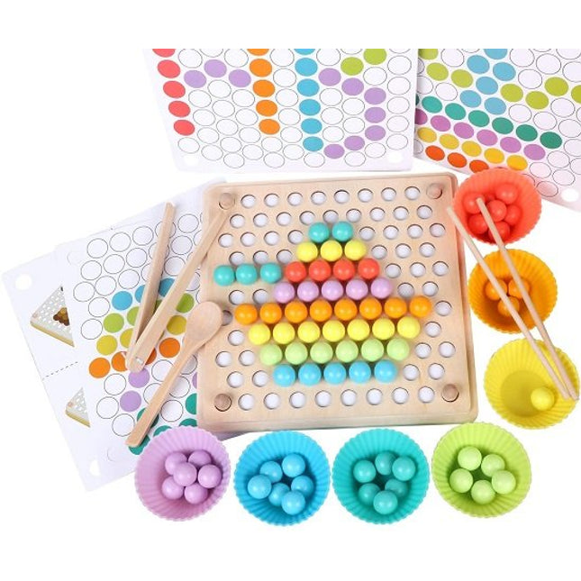 Extrokids Wooden Peg Board Beads Game, Puzzle Color Sorting Stacking Art Toys for Toddlers - EKT1977