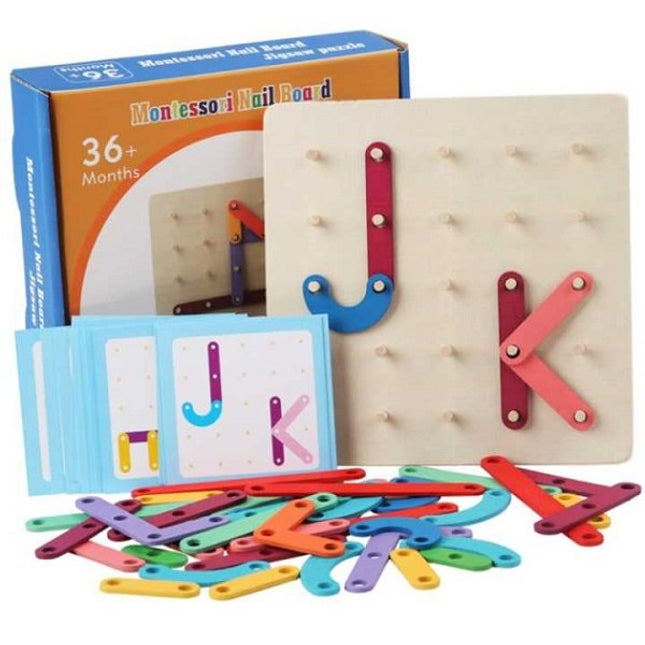 Extrokids Montessori Alphabet Letter Puzzle Toys Educational Wooden Puzzle Toy Set Childrens Graphic Educational Toy Wooden Board Game - EKT1984