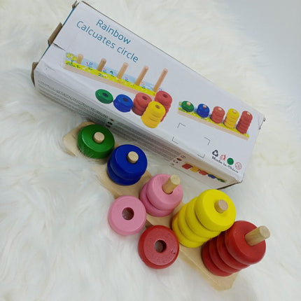 Extrokids Calculate Circles Rainbow Loop Puzzle Games Kids Counting Stacker Number Learning Wooden Early Educational Toy - EKT1986