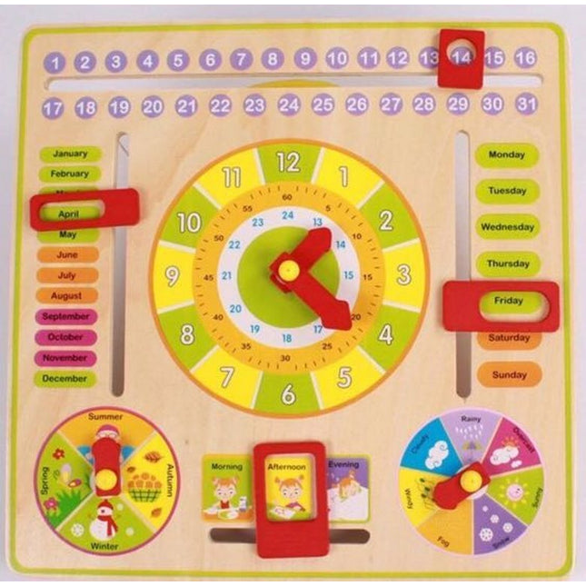 Extrokids Crazy Crafts Wooden Clock, Calendar Days Month Week Season Weather All in one Multifunctional Learning Board for Kids with nobs - EKT2047