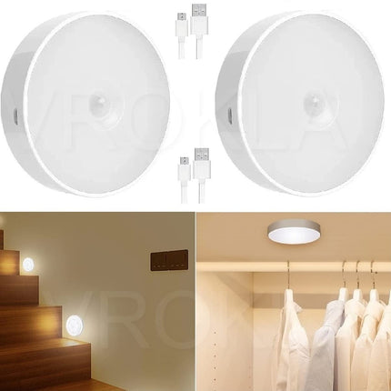 EXTROKIDS Motion Sensor Light for Home with USB Charging Pack of 2 Wireless Self Adhesive LED Magnetic Motion Activated Light Motion Sensor Rechargeable Light for Wardrobe Bedroom Stairs (White/Warm) - EKT2061