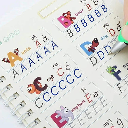 EXTROKIDS ORIGINAL Sank Magic Practice Copybook, Number Tracing Book for Preschoolers with Pen, Magic Calligraphy Copybook Set Practical Reusable Writing Tool Simple Hand Lettering (4 Books + 10 Refill) EKT2063