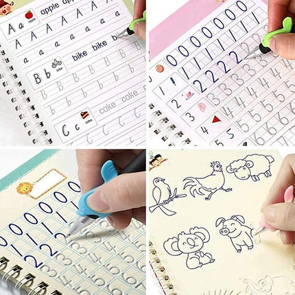 EXTROKIDS ORIGINAL Sank Magic Practice Copybook, Number Tracing Book for Preschoolers with Pen, Magic Calligraphy Copybook Set Practical Reusable Writing Tool Simple Hand Lettering (4 Books + 10 Refill) EKT2063
