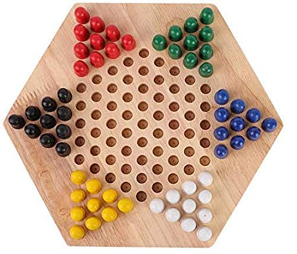 Wooden Chinese Checkers Board Game Hexagon 6 Players Family Game Set - EKT2066