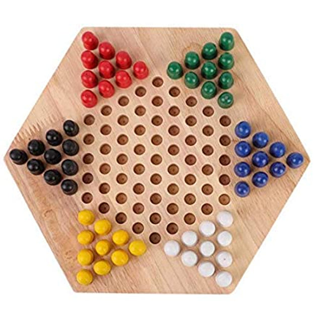Wooden Chinese Checkers Board Game Hexagon 6 Players Family Game Set - EKT2066