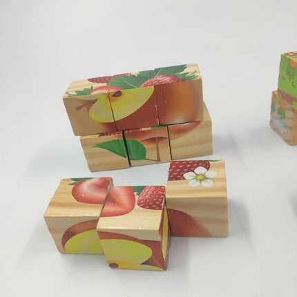 9 Pc - Wooden Cube Puzzle - 6 Sided - EKT2140