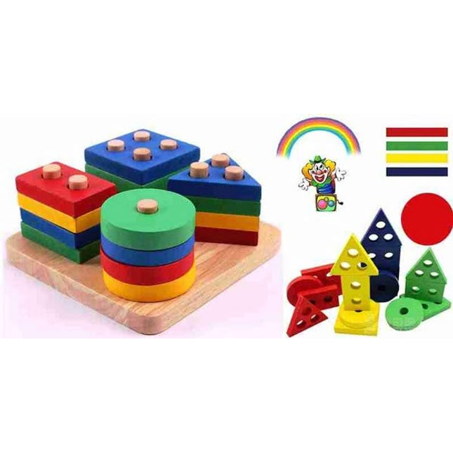 Wooden 4 column square shape sorter - EKT2198