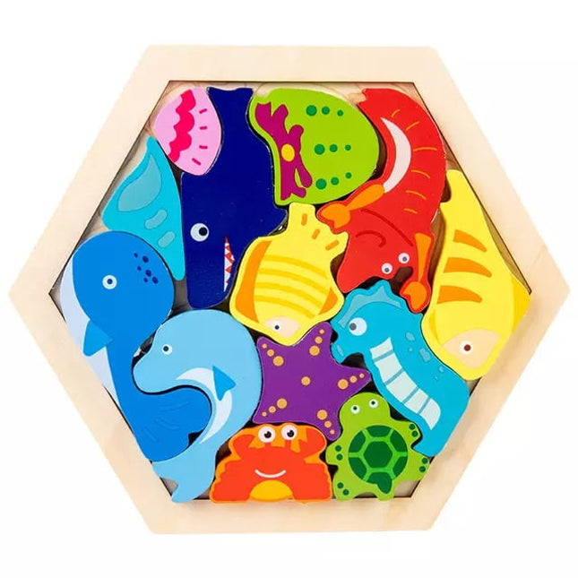 Wooden Sea Animals chunky - hexa tray - EKT2222