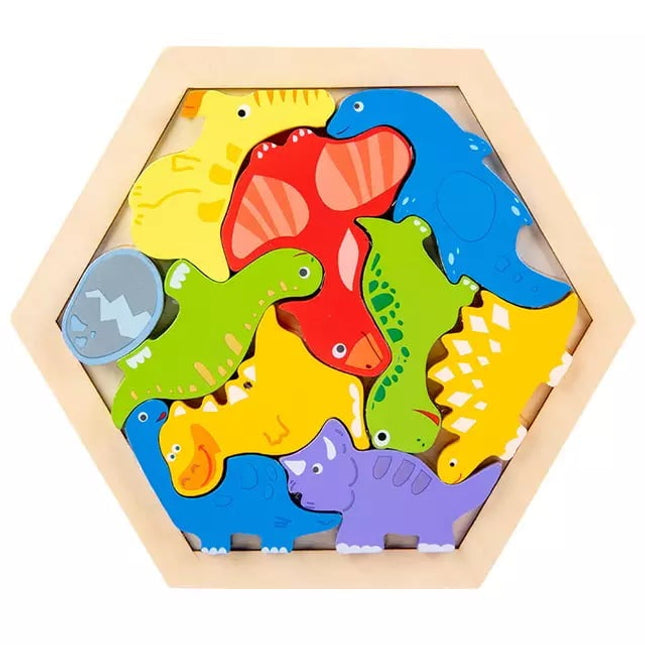 Wooden Dino chunky - hexa tray - EKT2223