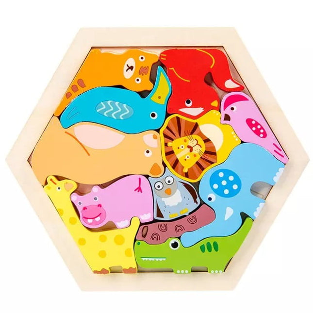 Wooden Wild Animals chunky - hexa tray - EKT2224