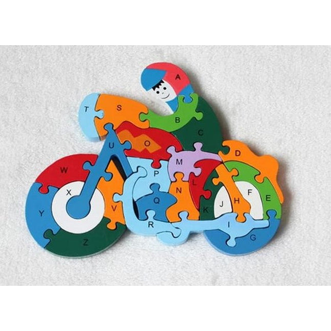 Wooden alphabet and number Chunky Jigsaw puzzles - Race Bike - EKT2254