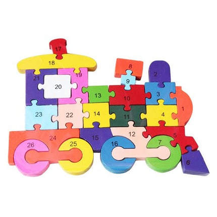 Wooden alphabet and number Chunky Jigsaw puzzles - 4 Wheel Emngine - EKT2264