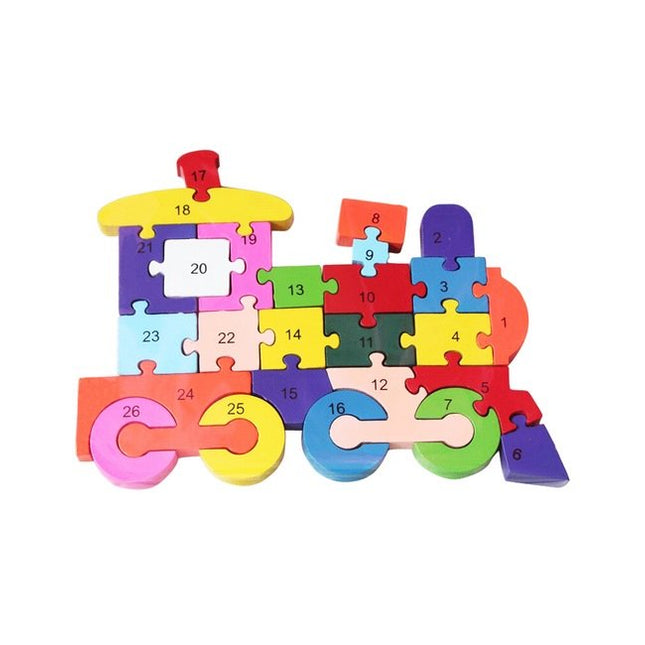 Wooden alphabet and number Chunky Jigsaw puzzles - 4 Wheel Emngine - EKT2264