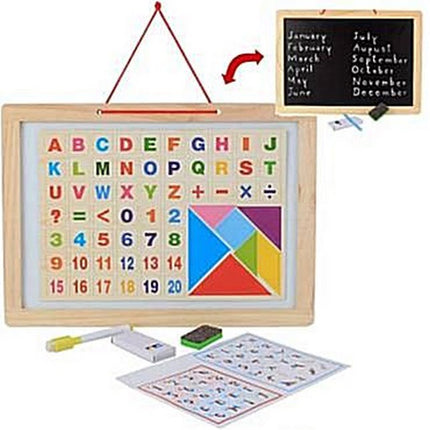 Wooden Magnet Alphabets Cum Writing Board - 2 in 1 -Whilte and Black Board - EKT2275