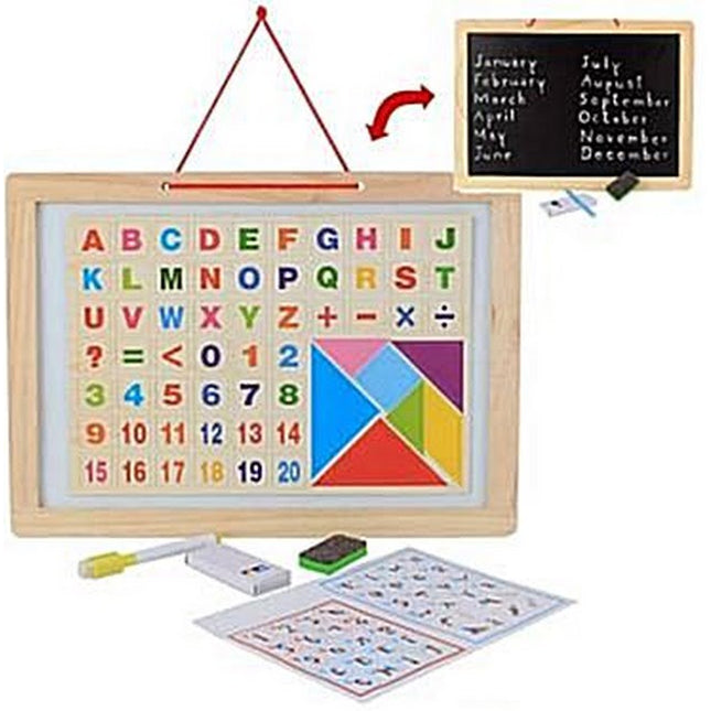 Wooden Magnet Alphabets Cum Writing Board - 2 in 1 -Whilte and Black Board - EKT2275
