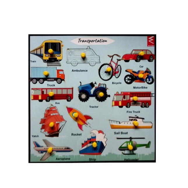 Extrokids Wooden Transportation Learning Educational Knob Tray-12*12 inch - EKW0024