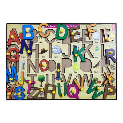 Extrokids Wooden Capital Alphabet Learning Educational Knob Tray -12*12 inch - EKW0041