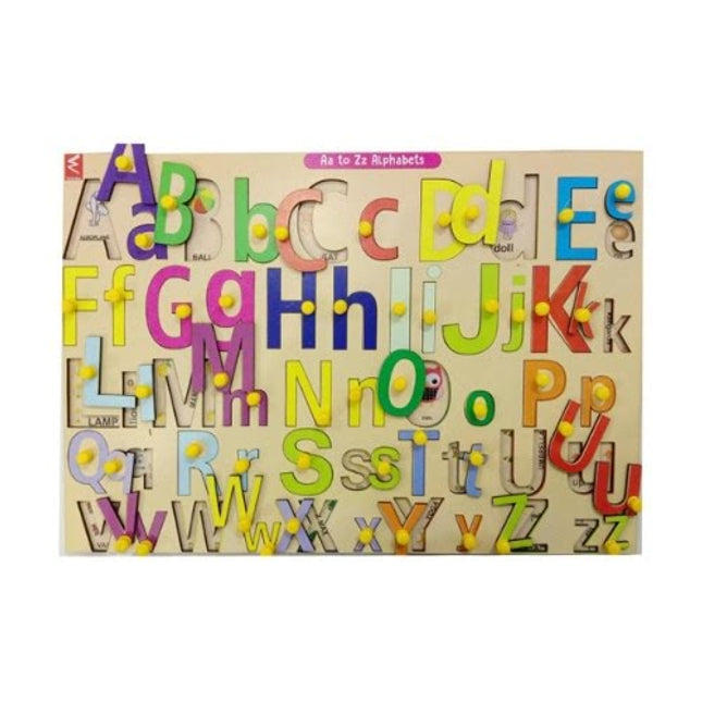 Extrokids Wooden Capital and Small Alphabet learning Educational Knob Tray-12*18 inch - EKW0049