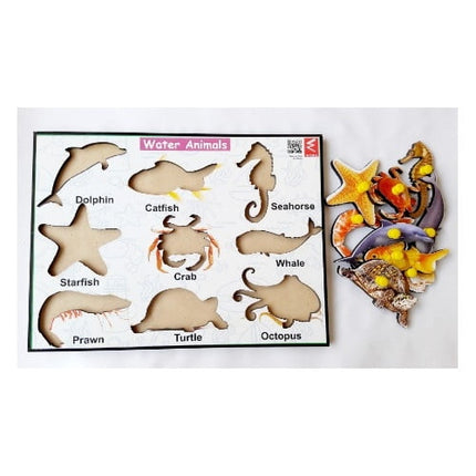Extrokids Wooden Water Animals learning Educational Knob Tray-12*9 inch - EKW0050