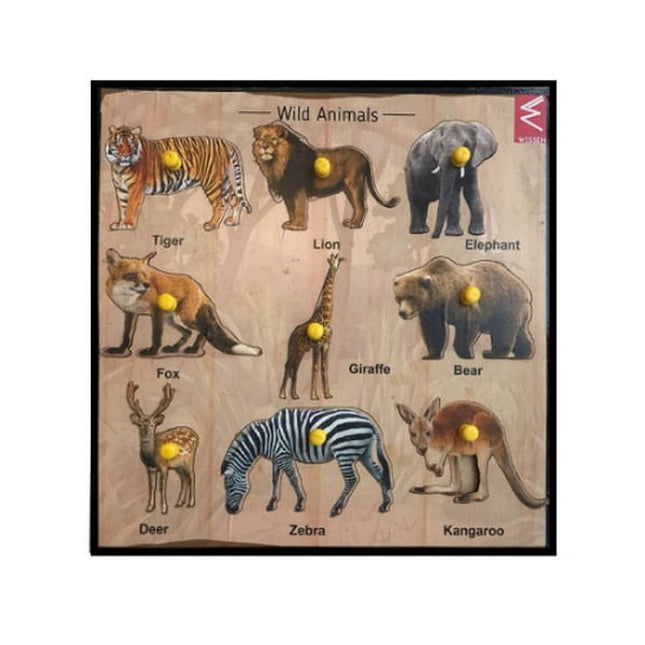 Extrokids Wooden Wild Animals Educational learning Tray 12*12 inch - EKW0053