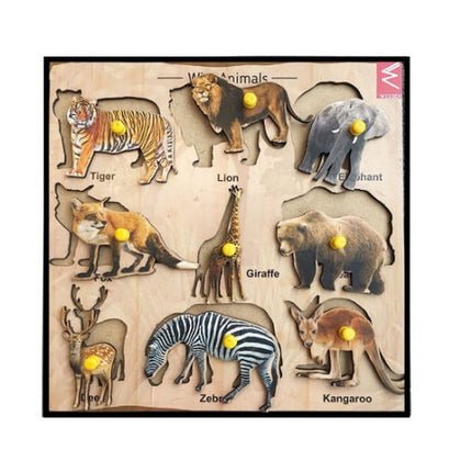 Extrokids Wooden Wild Animals Educational learning Tray 12*12 inch - EKW0053