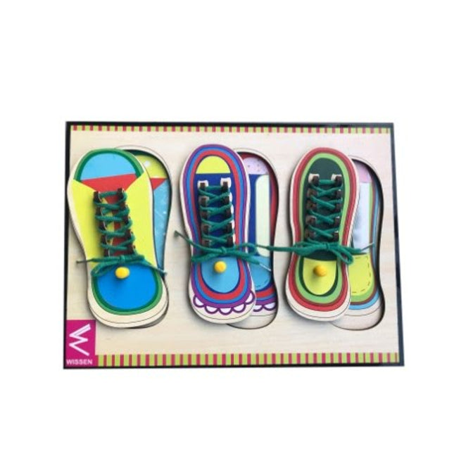 Extrokids Wooden Shoe Lacing Educational Knob Tray - EKW0063