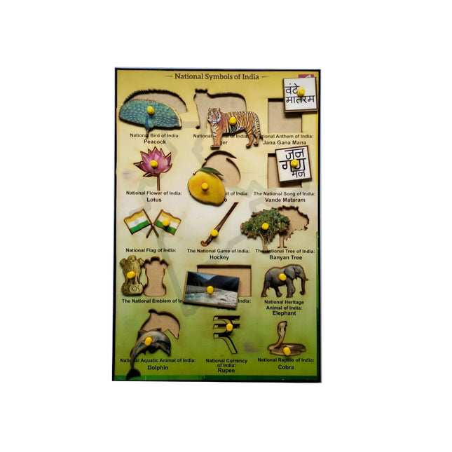 Wooden National Symbols educational Knob Puzzle Tray -12*18 inch - EKW0089