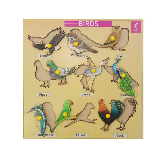 Wooden Birds Learning Educational Knob tray 12*12 INCH - EKW0092