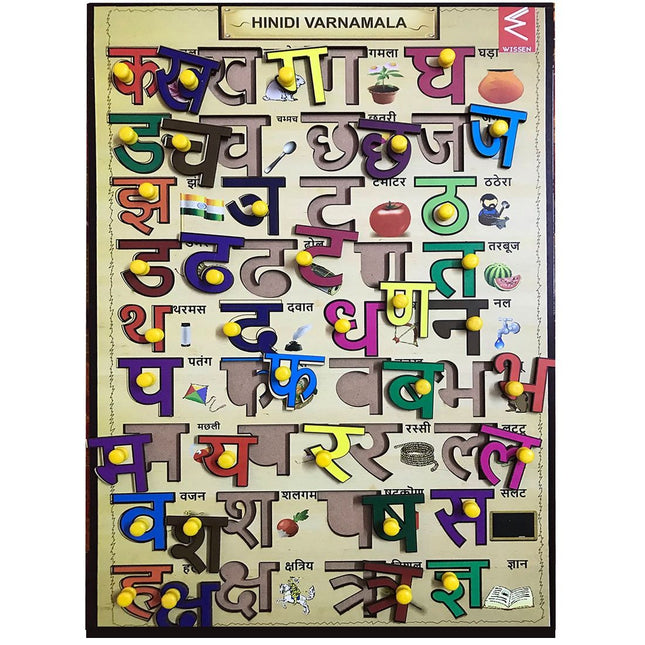Wooden Hindi Varnmala learning Educational Knob Tray-12*18 inch - EKW0093