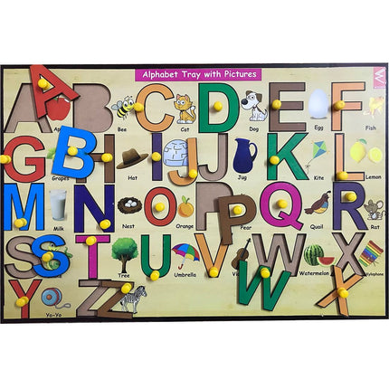 Wooden Capital Alphabet learning Educational Knob Tray-12*18 inch - EKW0094