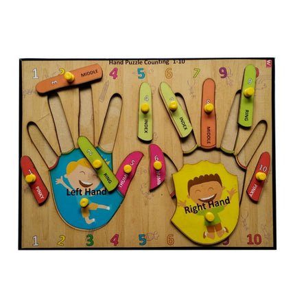 Wooden Hand Finger learning and counting Educational Knob Tray - EKW0095