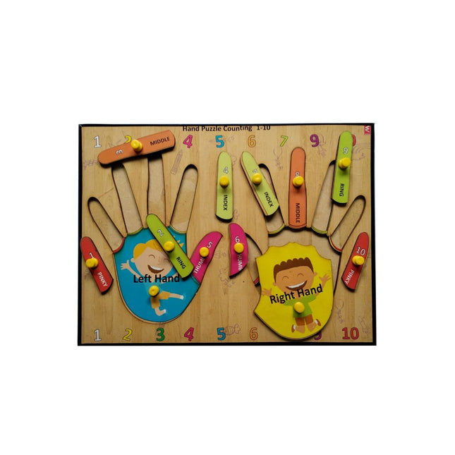 Wooden Hand Finger learning and counting Educational Knob Tray - EKW0095