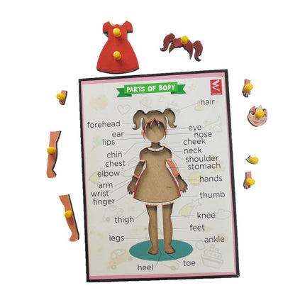 Wooden Parts of Body (Girl) Educational Knob Tray - EKW0098