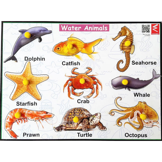 Wooden Water Animals learning Educational Knob Tray-12*9 inch - EKW0105