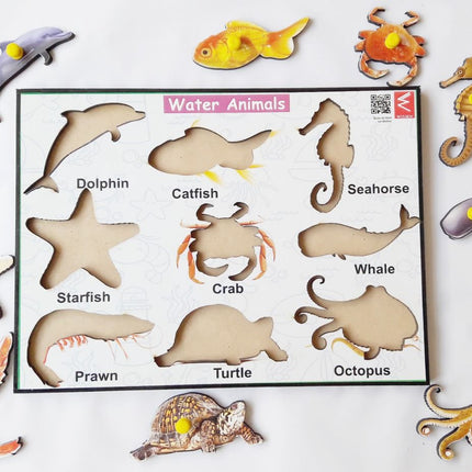Wooden Water Animals learning Educational Knob Tray-12*9 inch - EKW0105