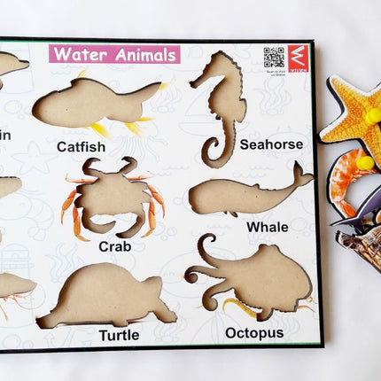 Wooden Water Animals learning Educational Knob Tray-12*9 inch - EKW0105