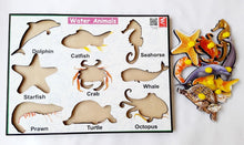 Load image into Gallery viewer, Wooden Water Animals learning Educational Knob Tray-12*9 inch - EKW0105
