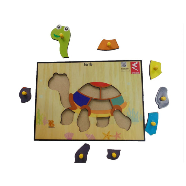 Wooden Turtle parts of body Puzzle learning Educational Knob Tray-12*9 inch - EKW0106