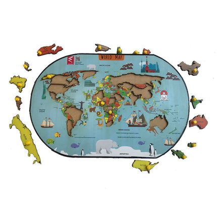 Wooden World Map learning Educational Knob Tray-12*918 inch - EKW0110