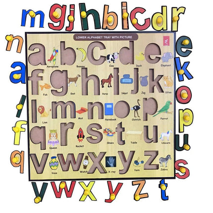 Wooden Small Alphabet learning Educational Knob Tray-12*12inch - EKW0121