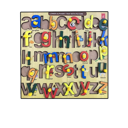 Wooden Small Alphabet learning Educational Knob Tray-12*12inch - EKW0121