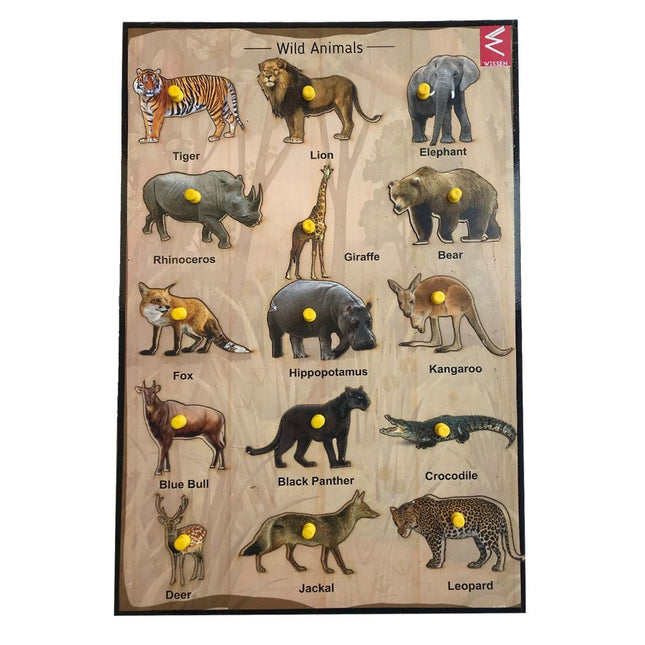 Wooden Wild Animals Educational Knob Tray-12*18 inch - EKW0127