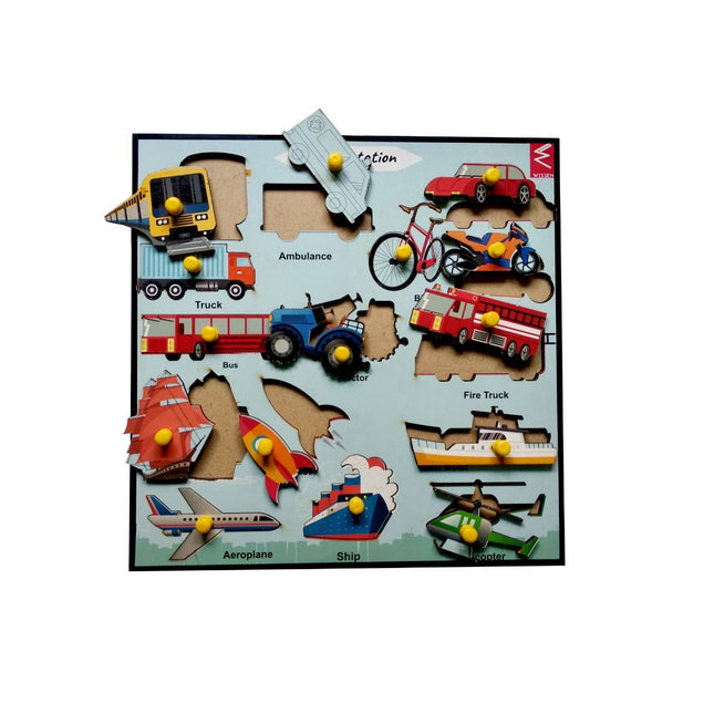 Wooden Transportation Learning Educational Knob Tray - EKW0135