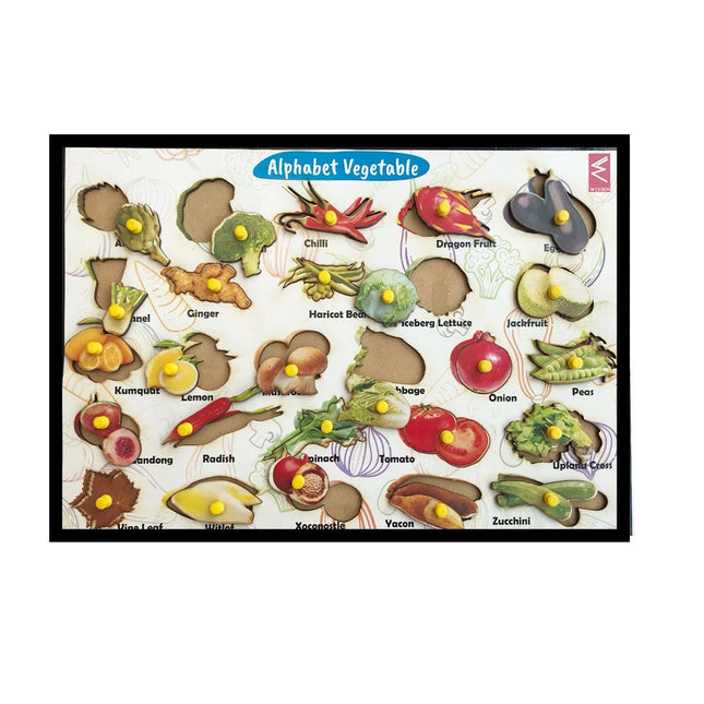 Wooden Vegetables from A-Z Educational Knob Tray-12*18 inch - EKW0140