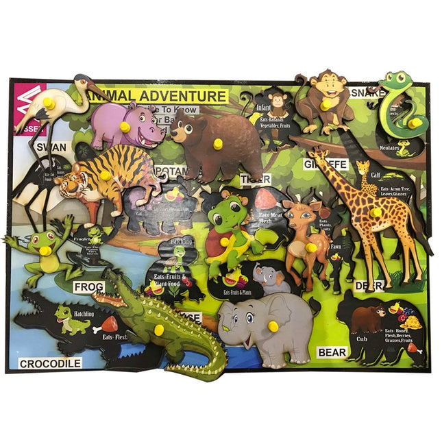 Wooden Educational Jungle theme Animal Learning Educational Knob Tray-12*18 inch - EKW0141