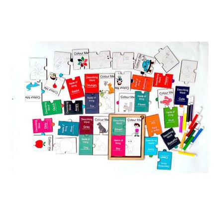 Describing words and Name of things colouring puzzle - EKW0142