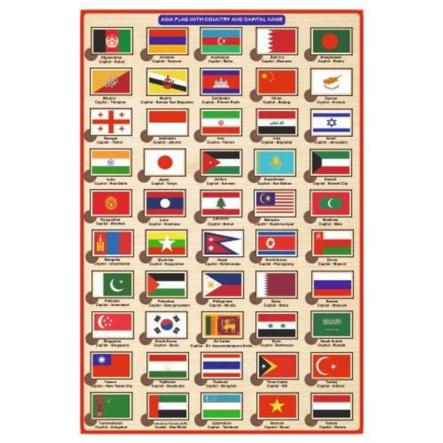 Asia Countries, Capital and Flag Learning Educational Puzzle-12*18 inch - EKW0147