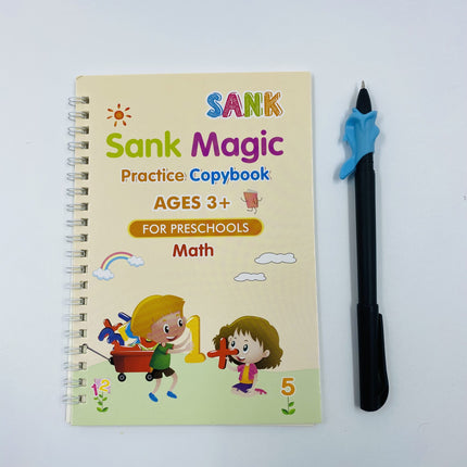 EXTROKIDS ORIGINAL Sank Magic Practice Copybook, Number Tracing Book for Preschoolers with Pen, Magic Calligraphy Copybook Set Practical Reusable Writing Tool Simple Hand Lettering (4 Books + 10 Refill) EKT2063
